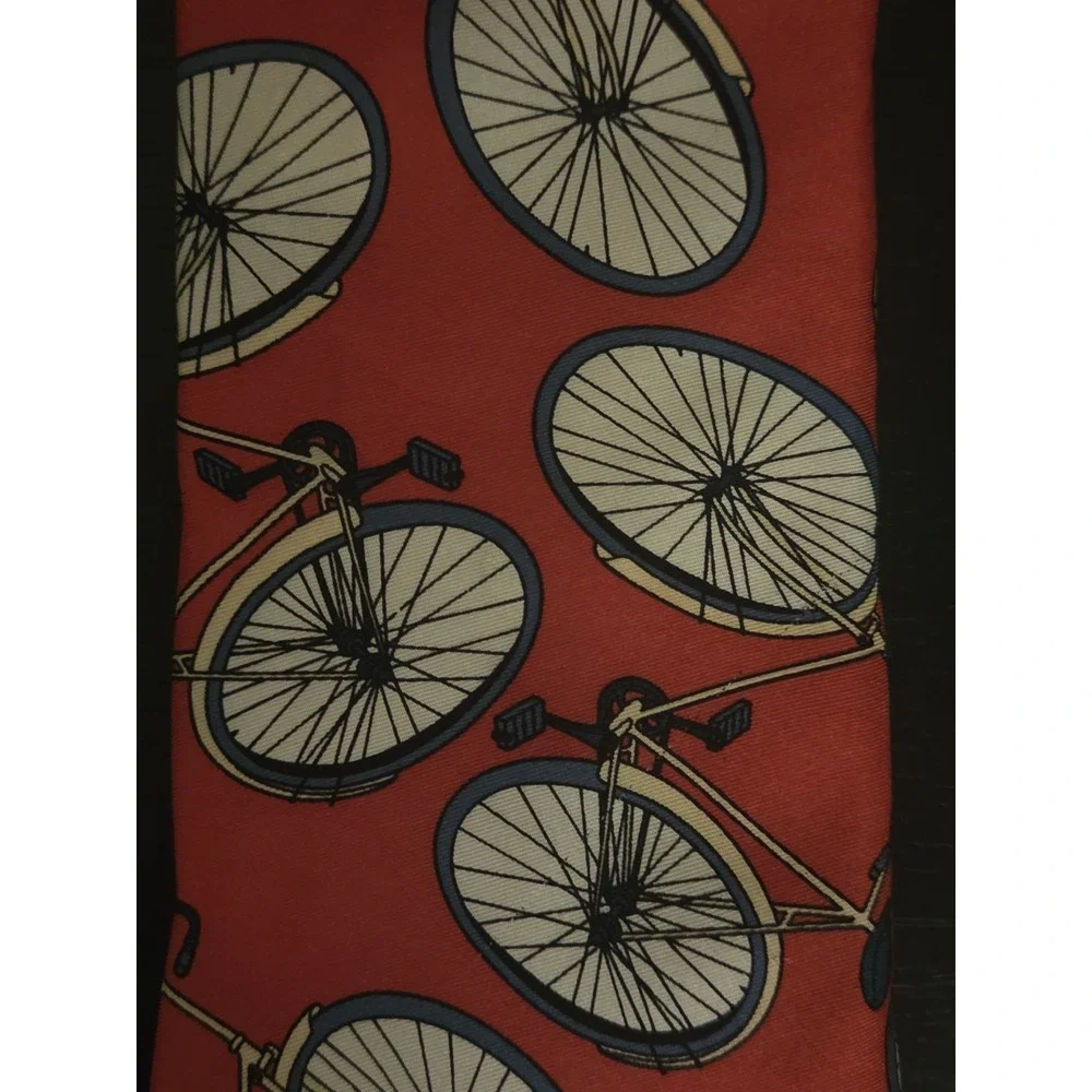 LANDS' END Mens Silk Necktie USA Made Vintage Touring  Bicycles  Red White Blue